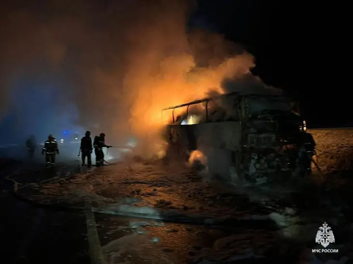 В салоне было 12 человек: на трассе М-5 сгорел автобус