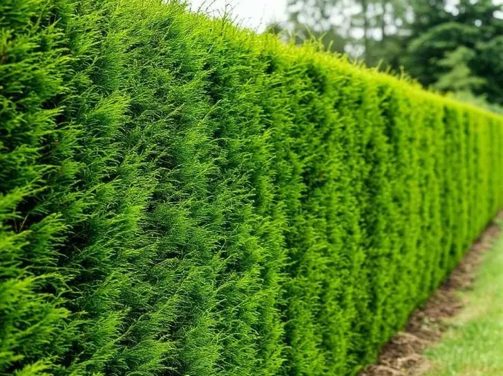 Живой вечнозеленый забор из кустарника. Очень плотный: ваши соседи больше не увидят вас в трусах!