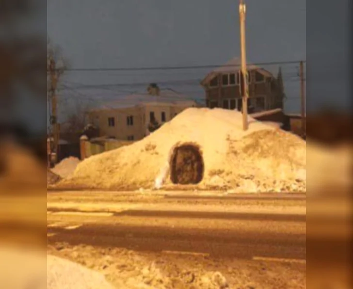 Тоннель в сугробе вырыли в Подмосковье вместо его уборки