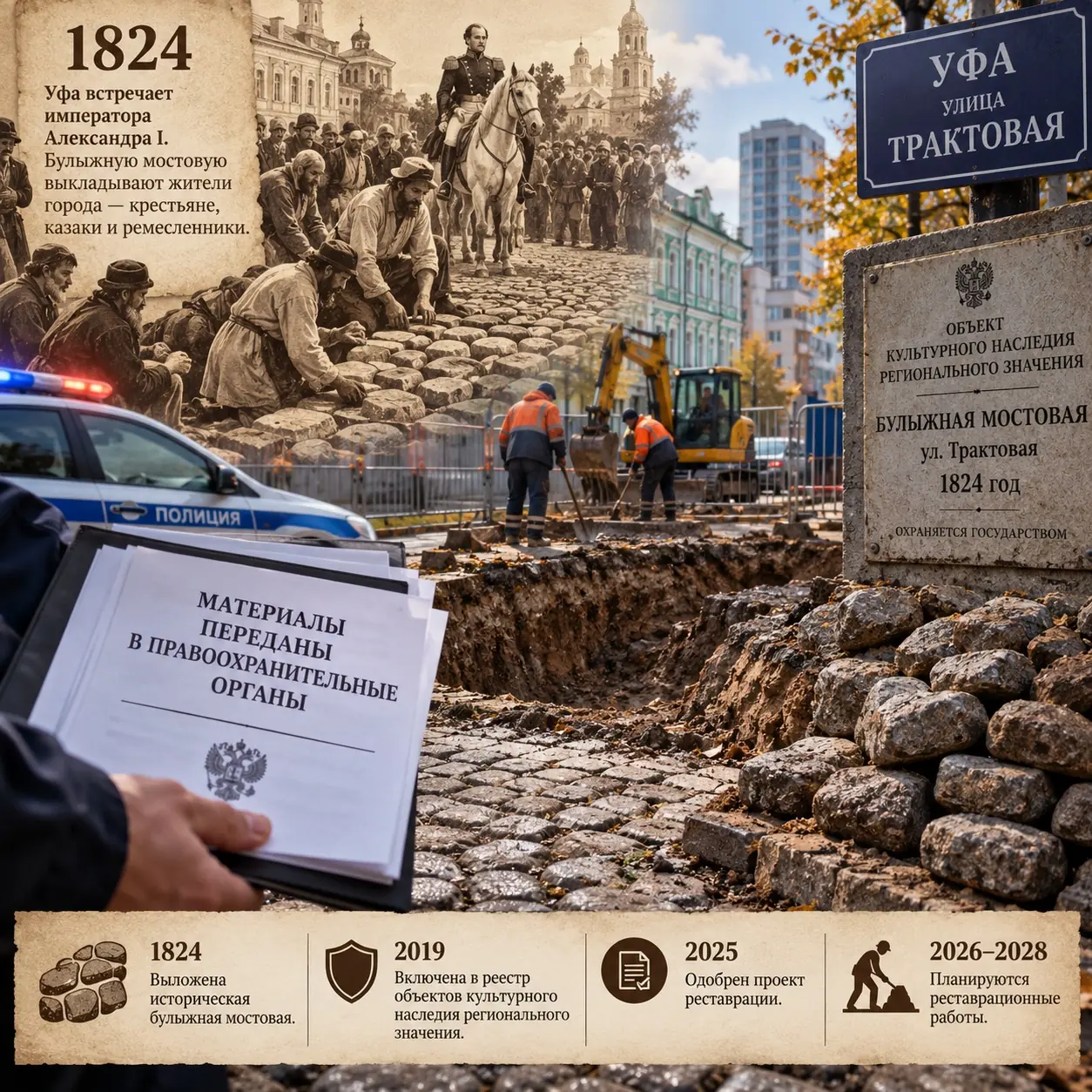Историческую мостовую в Уфе повредили во время работ