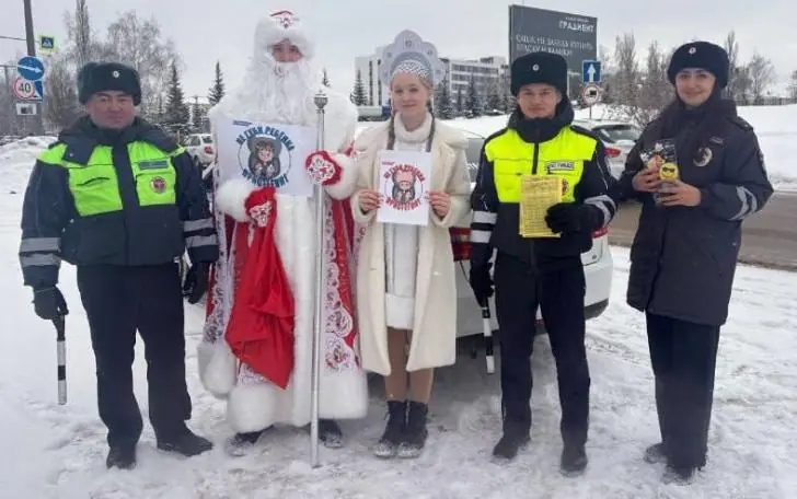 На дорогах Башкирии Дед Мороз и Снегурочка вручали подарки водителям
