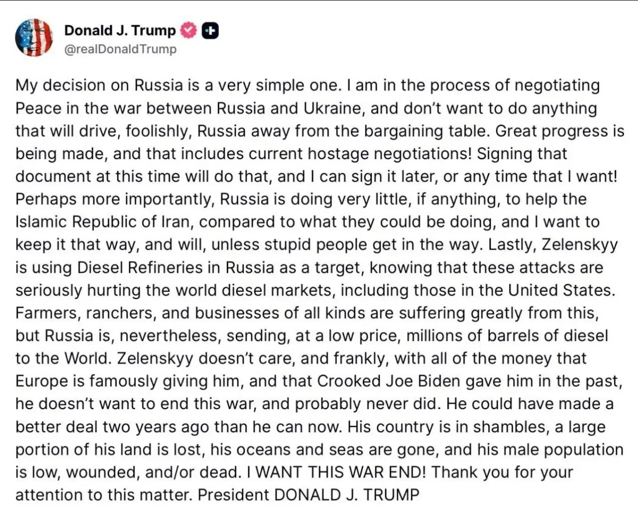 Трамп вновь раскритиковал Зеленского на фоне переговоров о мире