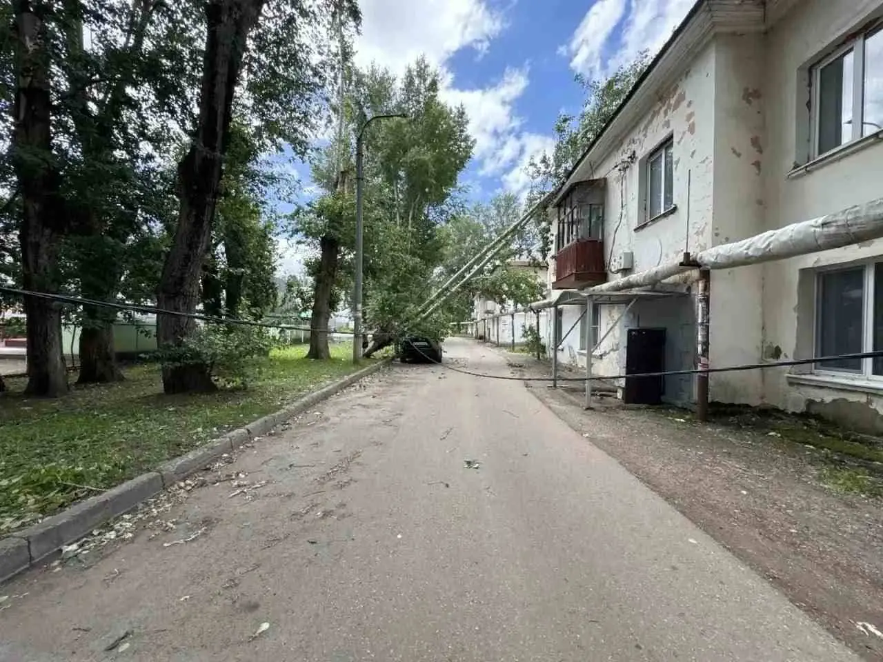 Поваленные деревья и поврежденные машины – последствия урагана в Уфе