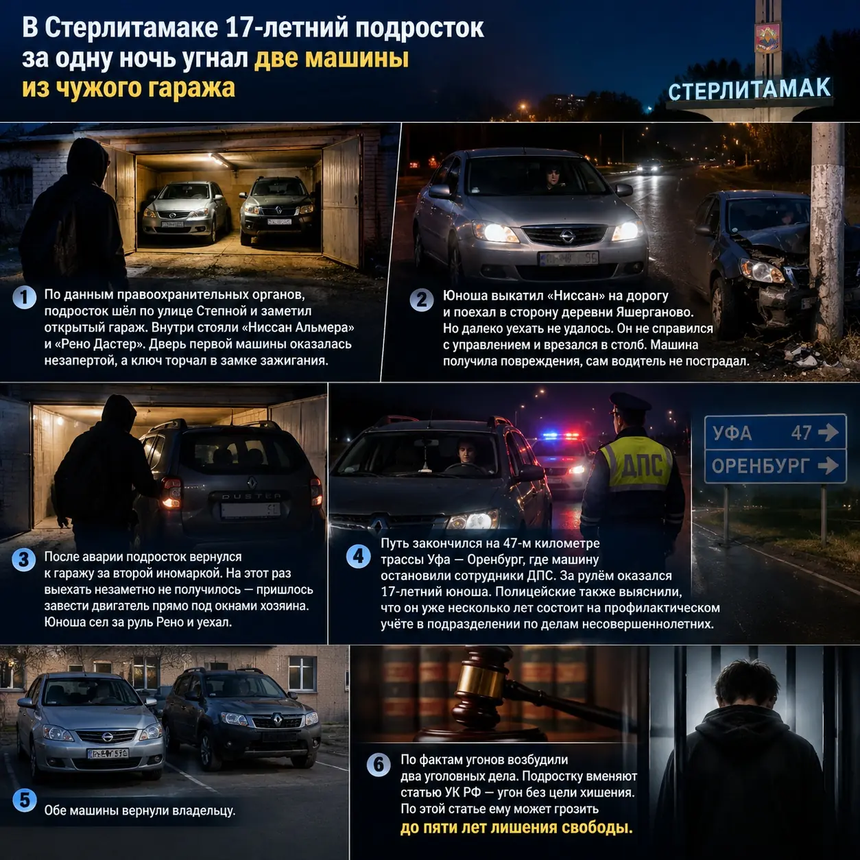 В Башкирии подросток разбил угнанную машину и вернулся за второй