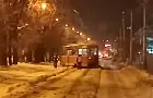 В Уфе трамвай сошел с рельсов из-за снежной каши