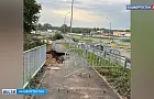 В Уфе после сильного ливня обрушился тротуар на оживленной улице