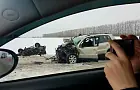 В Башкирии после лобового столкновения автомобиль упал в кювет