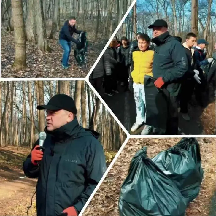 «Поработали на территории». Мэр Уфы Мавлиев со своими детьми убрался в парке «Уфимское ожерелье»